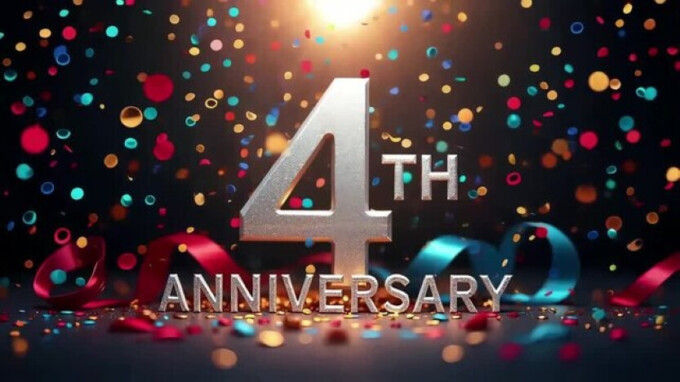 Silver '4th Anniversary' graphic with confetti and ribbons, celebrating a milestone event.